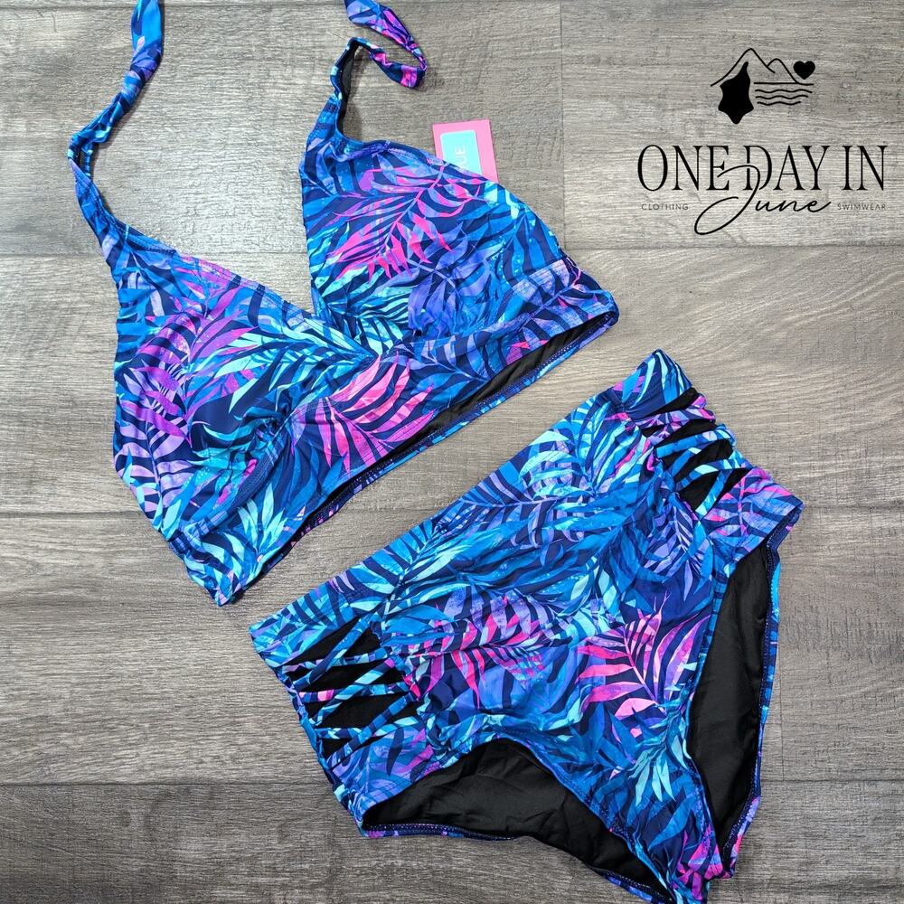 Yonique Plus Size Halter High Waist Bikini Swimsuit Size 14W